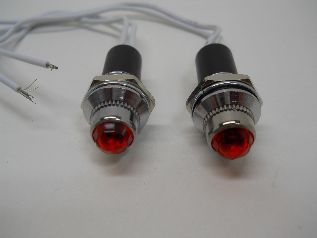 (2) Mini Classic Car Truck Dash Switch Indicator Pilot Lights / Red Lights