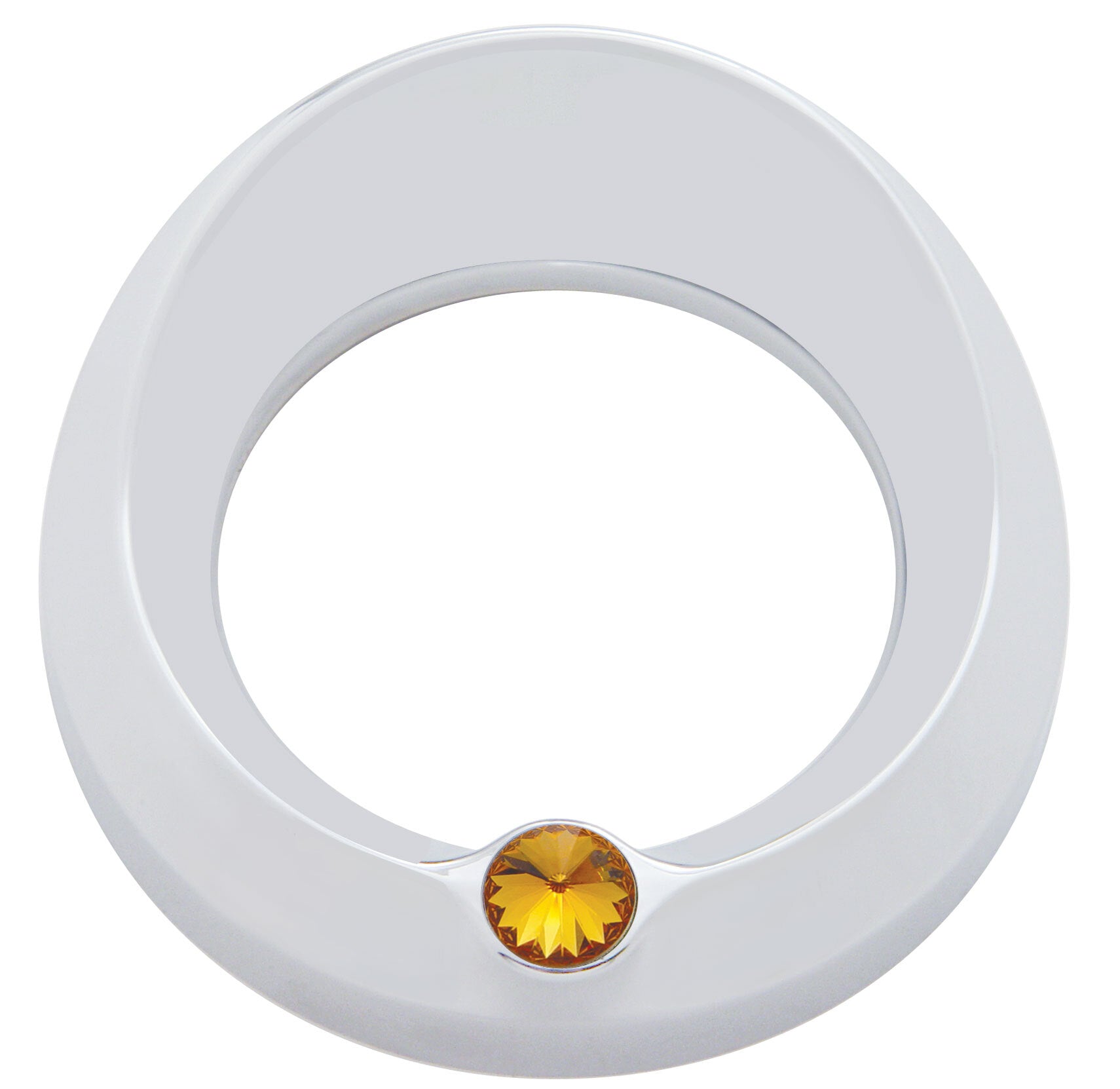 Chrome 3 3/4" Tach Speed Visor Bezel W/Amber Jewel Peterbilt Frieghtliner 87-05