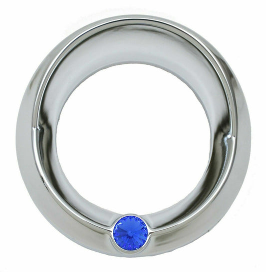 Chrome 3 3/4" Tach Speed Visor Bezel W/Blue Jewel Peterbilt Frieghtliner 87-05