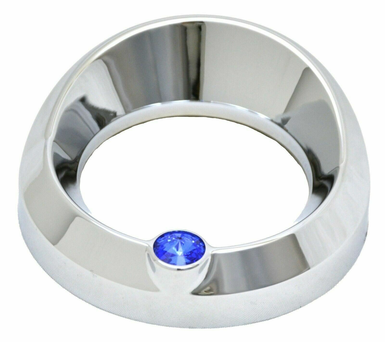Chrome 3 3/4" Tach Speed Visor Bezel W/Blue Jewel Peterbilt Frieghtliner 87-05