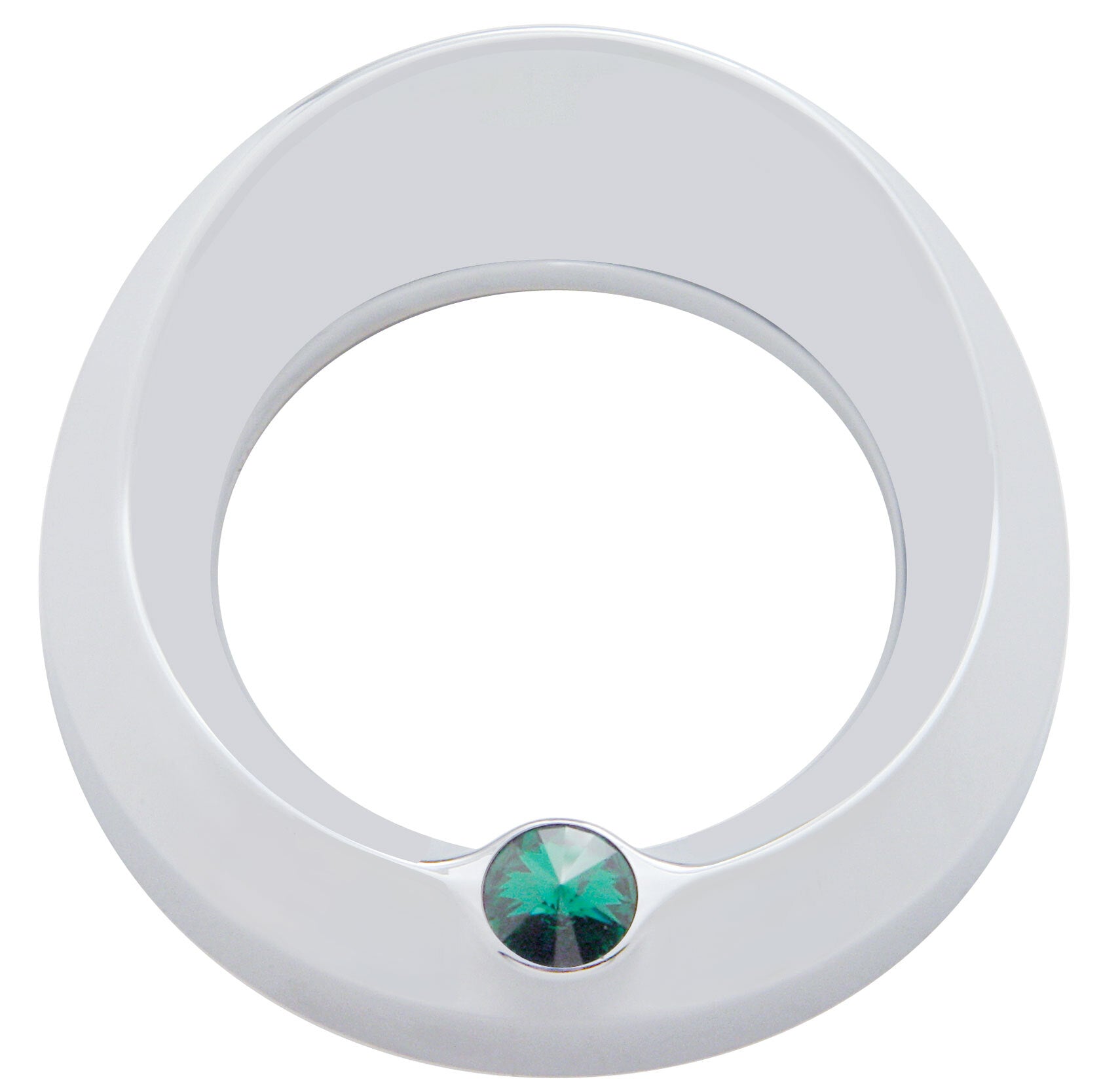 Chrome 3 3/4" Tach Speed Visor Bezel W/Green Jewel Peterbilt Frieghtliner 87-05
