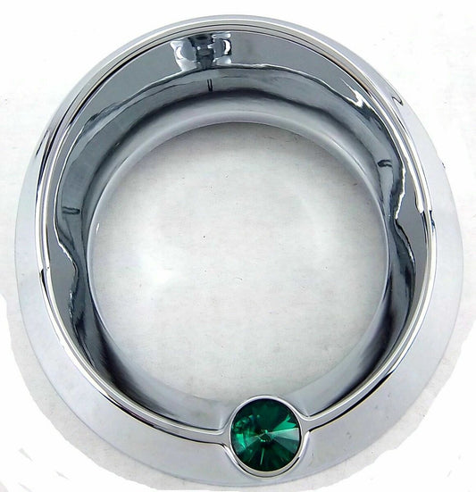 Chrome 3 3/4" Tach Speed Visor Bezel W/Green Jewel Peterbilt Frieghtliner 87-05