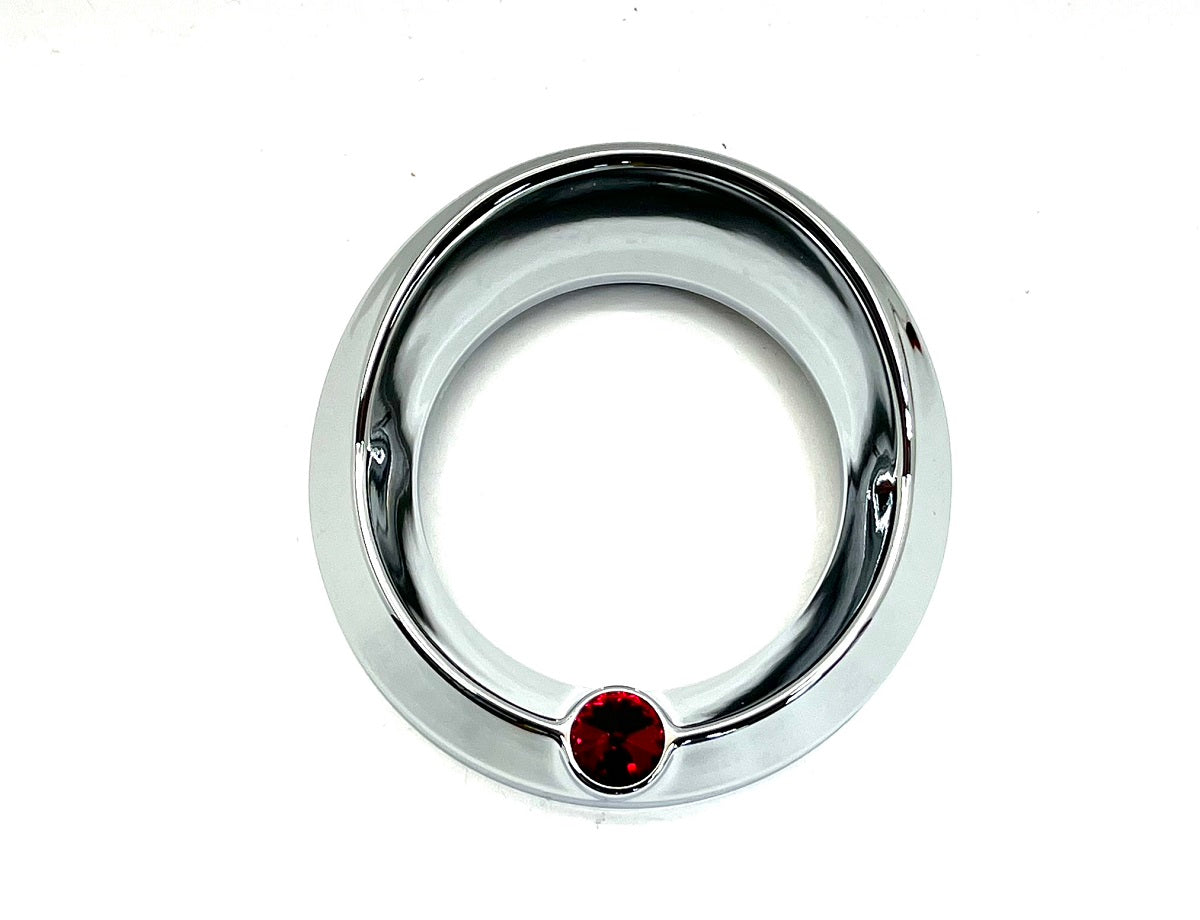 Chrome 3 3/4" Tach Speed Visor Bezel W/Red Jewel Peterbilt Frieghtliner 87-05