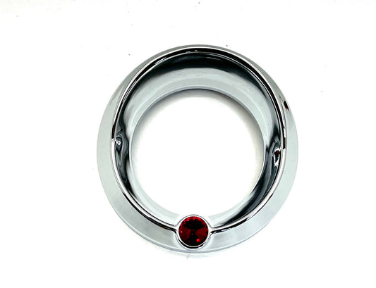 Chrome 3 3/4" Tach Speed Visor Bezel W/Red Jewel Peterbilt Frieghtliner 87-05