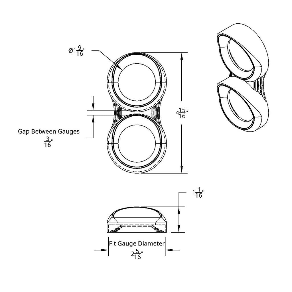 2 Gauge Chrome Cluster Bezel with Visor for Peterbilt (2005 & Older)- Vertical