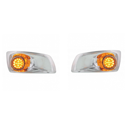 Fits Kenworth T660 Front Bumper Amber LED Auxiliary Lights / Chrome Bezel / Pair