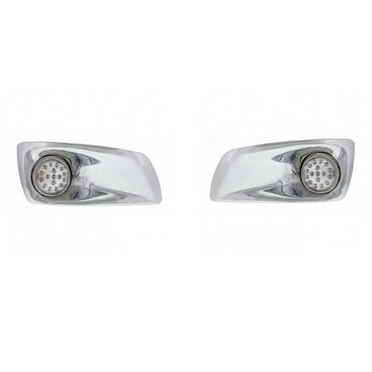 Fits Kenworth T660 Front Bumper Amber LED Auxiliary Lights / Chrome Bezel / Pair