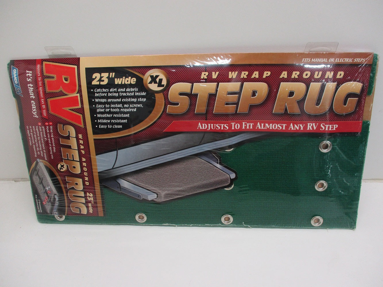 23" Wide RV Camper Motor Home Trailer Green Entry Door Step Carpet Rug Cover