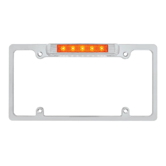 Chrome License Plate Frame With Auxiliary Light - Amber LED/Amber Lens