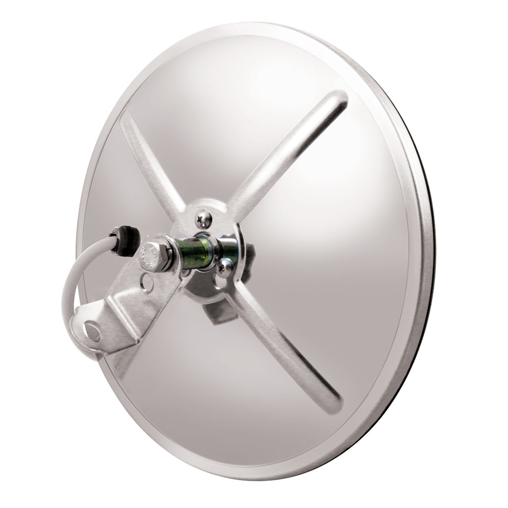 8-1/2" 430 Stainless-Steel 320R Heated Convex Mirror. Centered Mounting Stud