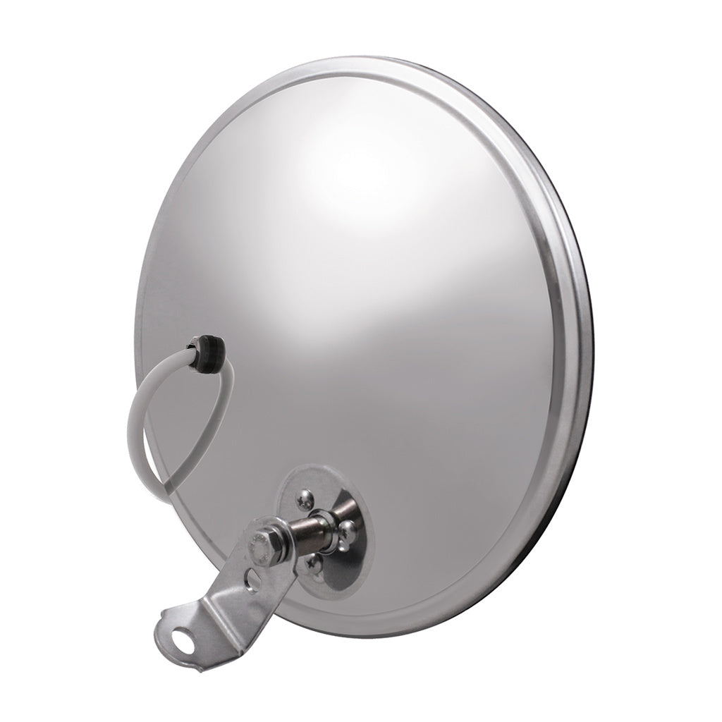 8-1/2" 430 Stainless-Steel 320R Heated Convex Mirror. Offset Mounting Stud