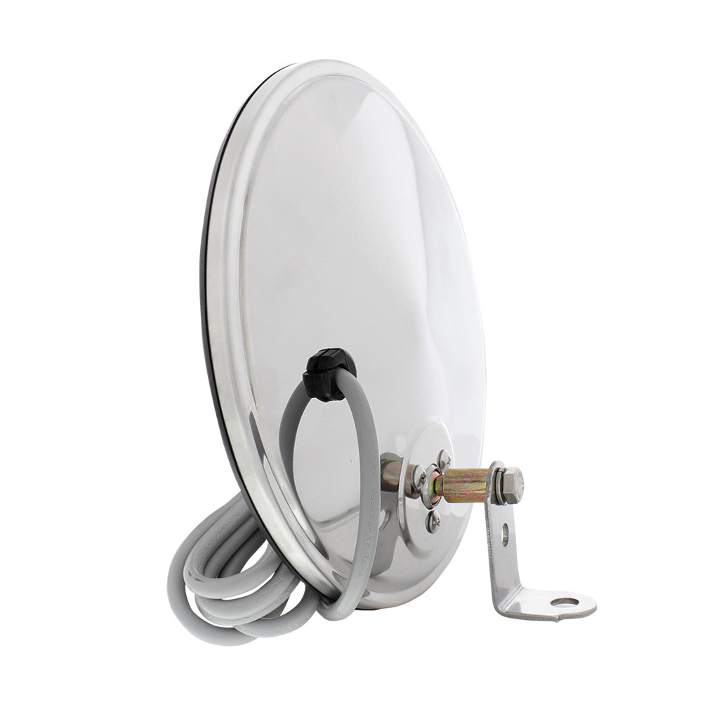 8-1/2" 430 Stainless-Steel 320R Heated Convex Mirror. Offset Mounting Stud