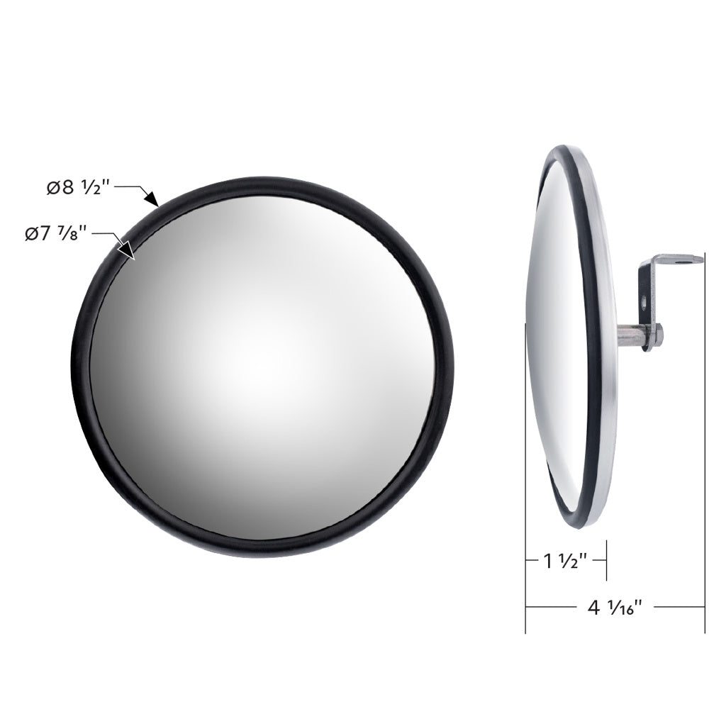 (1) 8.5" Round Convex Truck Semi Mirrors / Stainless Steel Offset Mounting Stud