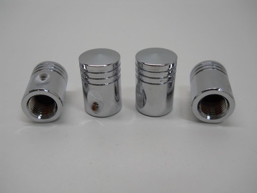 (4) Custom Chrome Metal Piston Style Wheel Tire Valve Stem Covers Caps