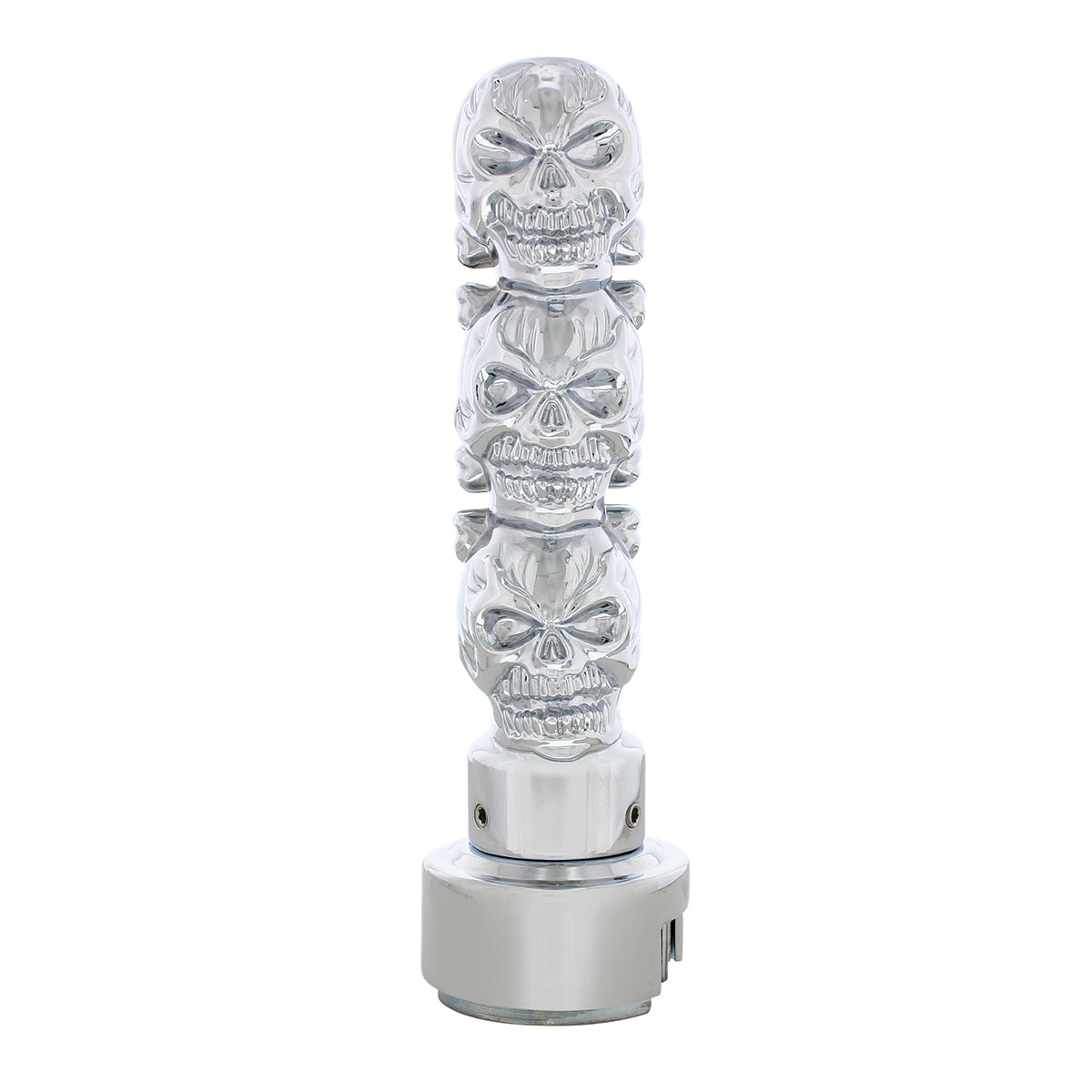 13/15/18 Speed Chrome 3 Skull Head Gearshift Knob w Mounting Adapter