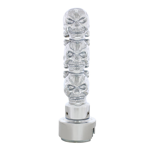 13/15/18 Speed Chrome 3 Skull Head Gearshift Knob w Mounting Adapter