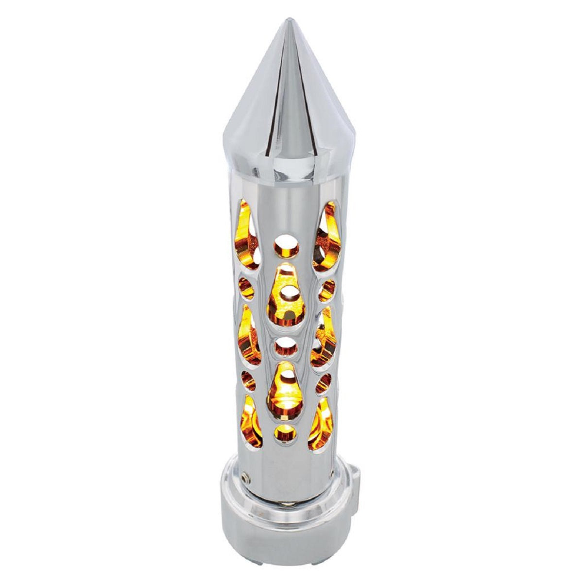 Chrome "Brooklyn" 9/10 Speed Spike Gearshift Knob w/ High Power LED - Amber