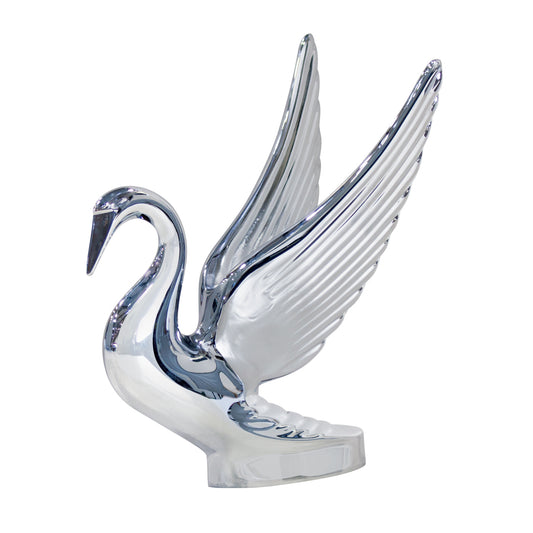 Heavy-Duty Chrome Swan Hood Ornament, Cast Metal, Universal Two Stud Install