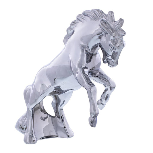 Die-Cast Fighting Stallion Hood Ornament - Chrome