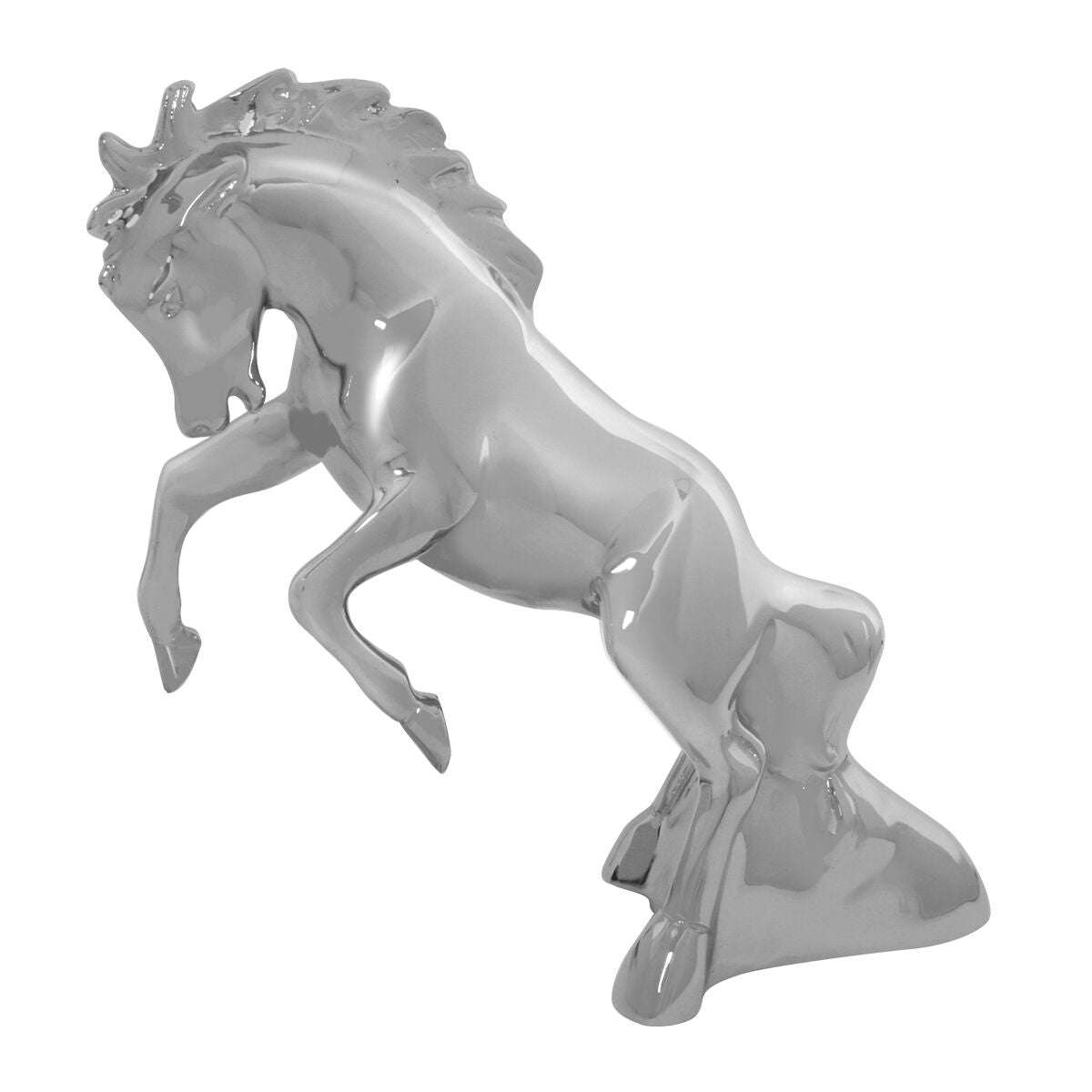 Die-Cast Fighting Stallion Hood Ornament - Chrome