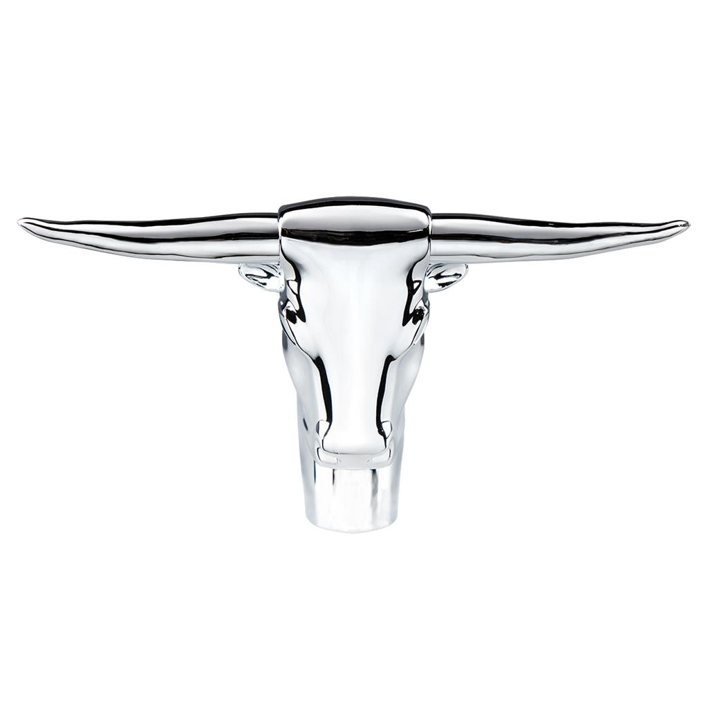 Chrome Long Horn Bull Hood Ornament