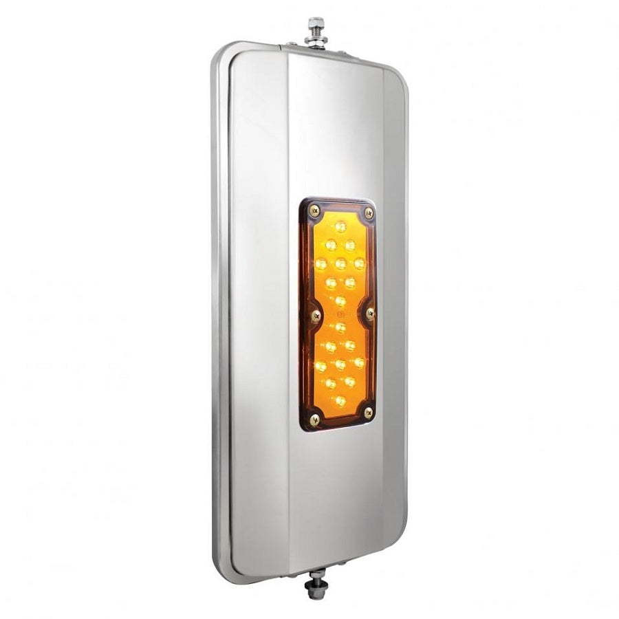 LED Stainless Steel HEATED West Coast Mirror 7" x 16" SEMI TRUCKS