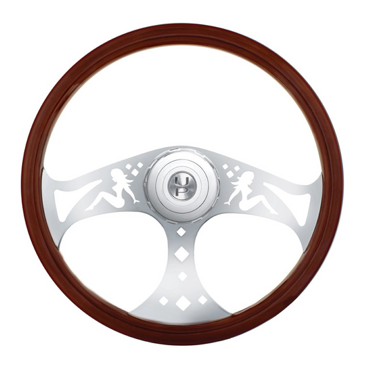 18" Chrome Lady Steering Wheel Fits Peterbilt (1998-05) & Fits Kenworth (2001-2002)