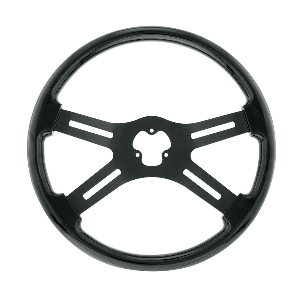 18" Matte Black 4 Spoke Steering Wheel with Horn Bezel and Button-Gloss Black