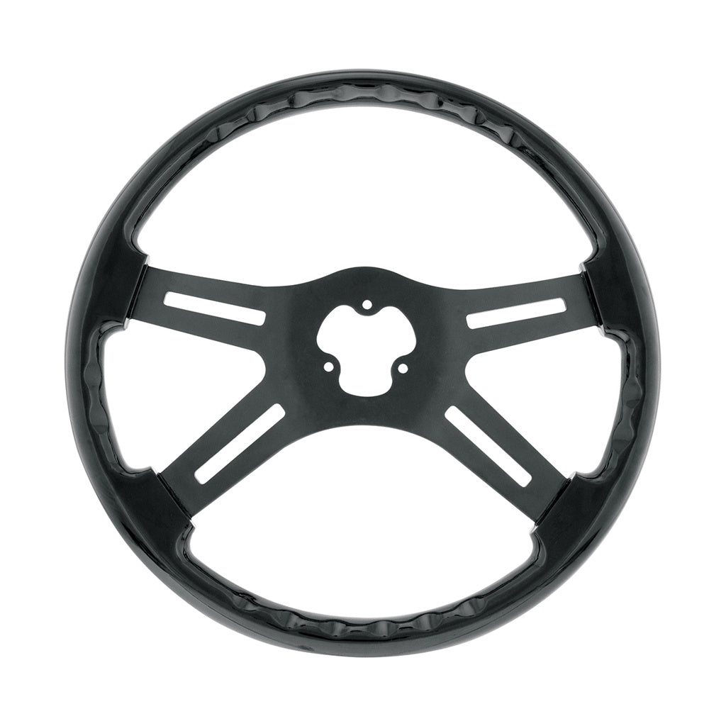 18" Matte Black 4 Spoke Steering Wheel with Horn Bezel and Button-Gloss Black