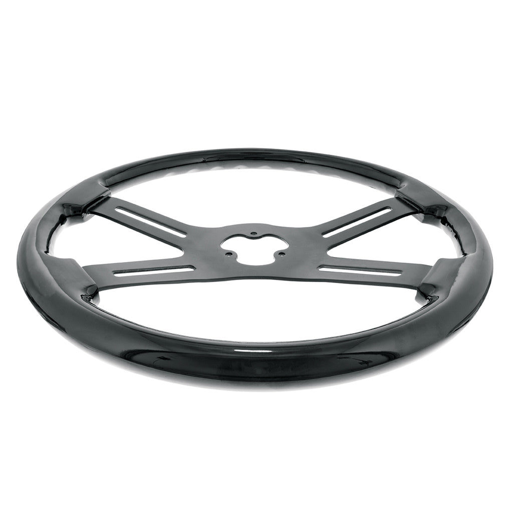 18" Matte Black 4 Spoke Steering Wheel with Horn Bezel and Button-Gloss Black