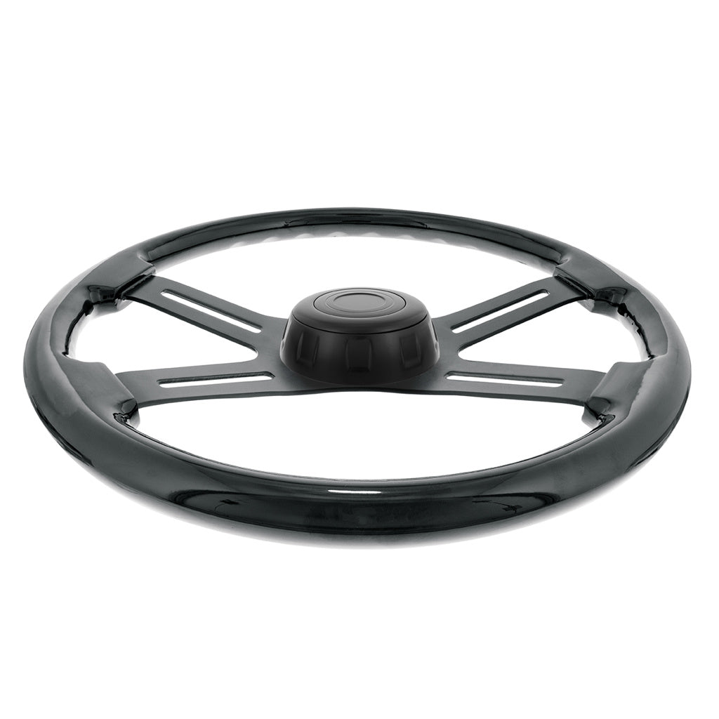 18" Matte Black 4 Spoke Steering Wheel with Horn Bezel and Button-Gloss Black