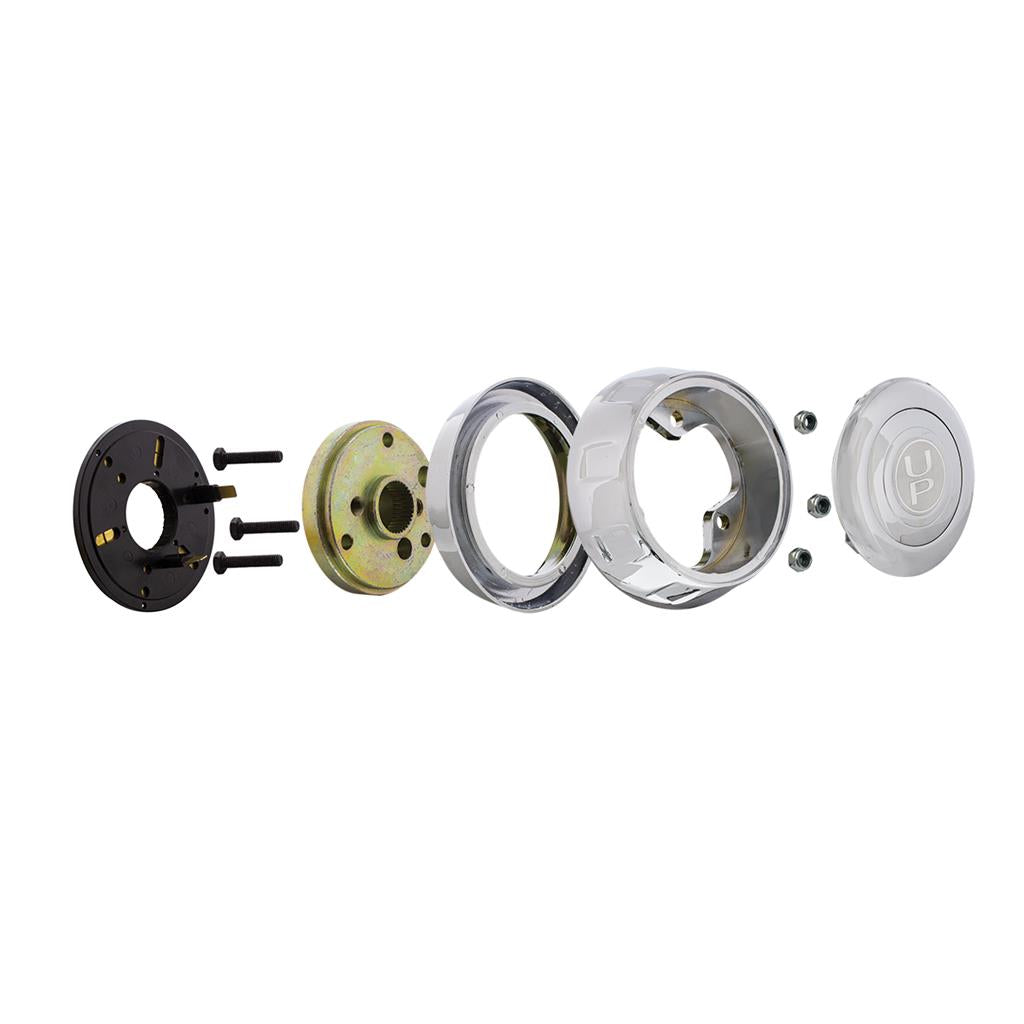 Chrome Steering Wheel Hub & Horn Button. Compatible with Kenworth Peterbilt