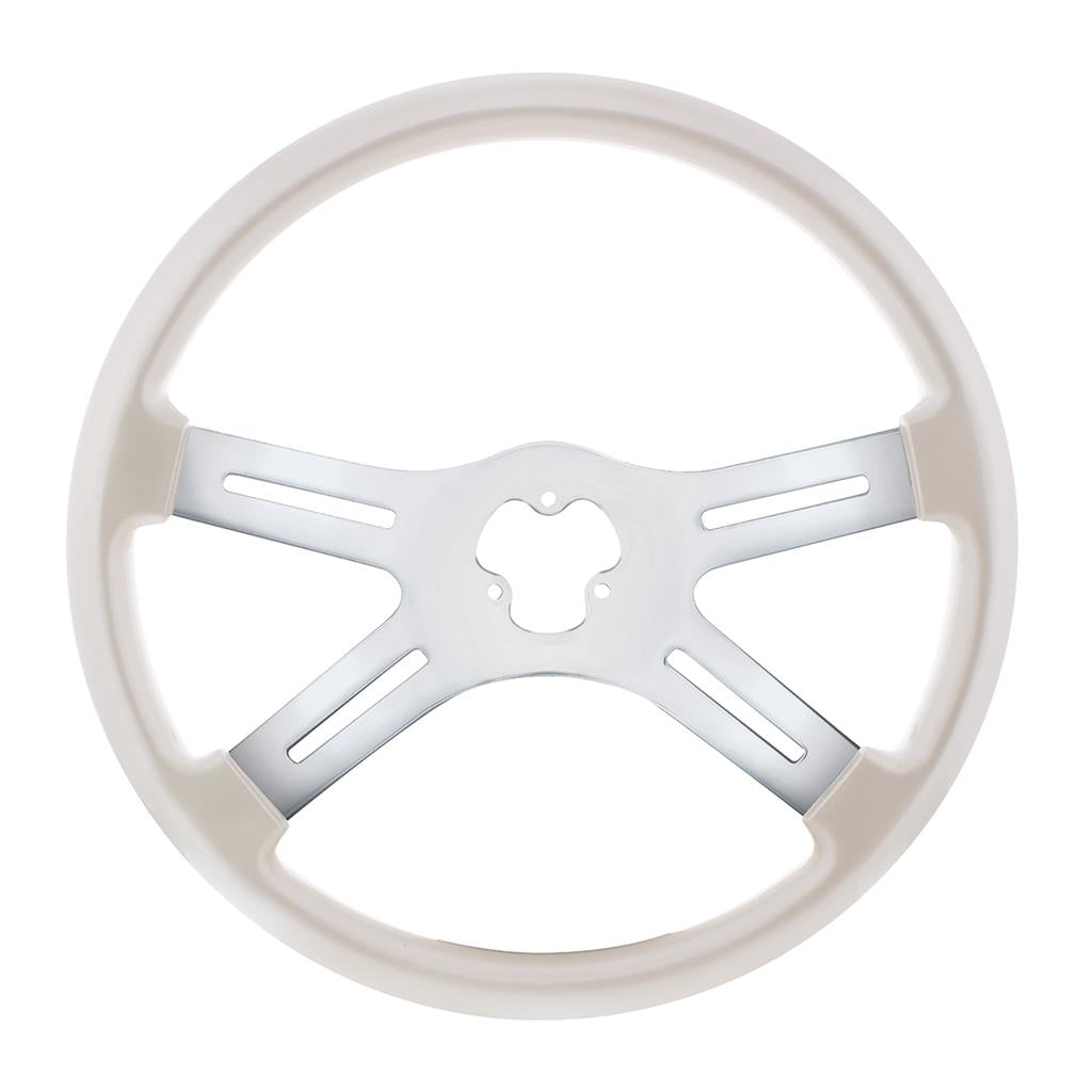 18" Pearl White 4 Spoke Steering Wheel Fits Kenworth, Peterbilt, Freightliner