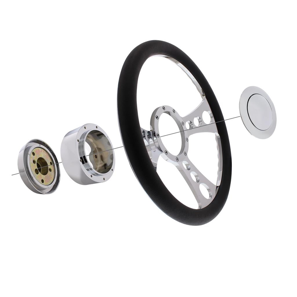 Chrome Aluminum 3-Bolt Hub Adapter for 9-Screw Steering Wheel