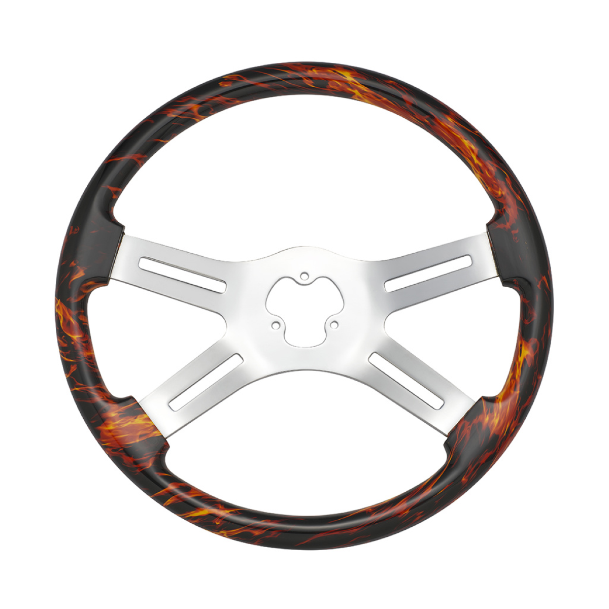 18" 4 Spoke Flame Steering Wheel with Matching Flame Bezel