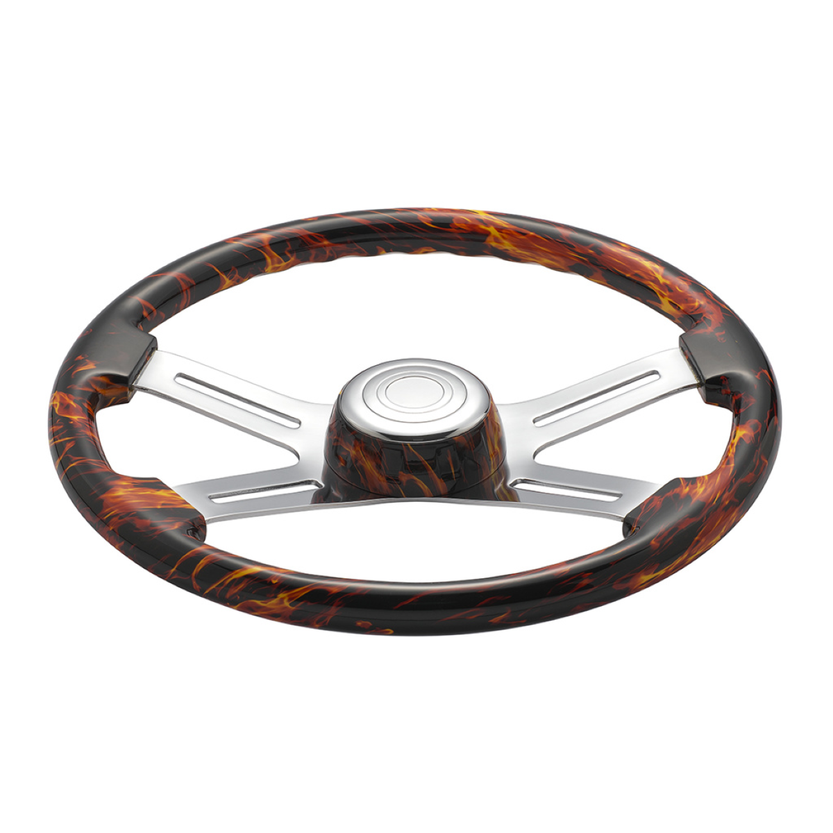 18" 4 Spoke Flame Steering Wheel with Matching Flame Bezel