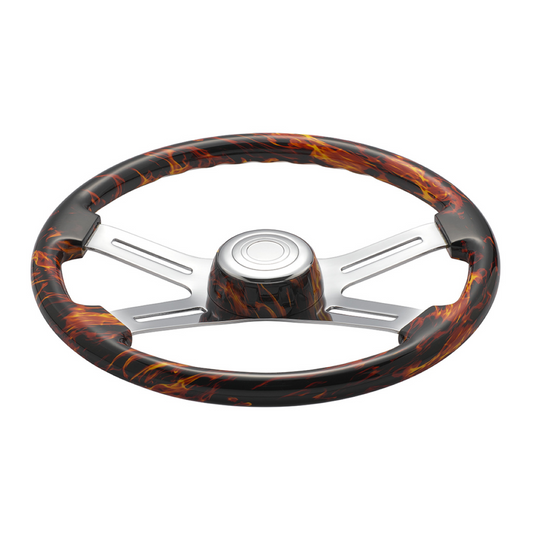 18" 4 Spoke Flame Steering Wheel with Matching Flame Bezel