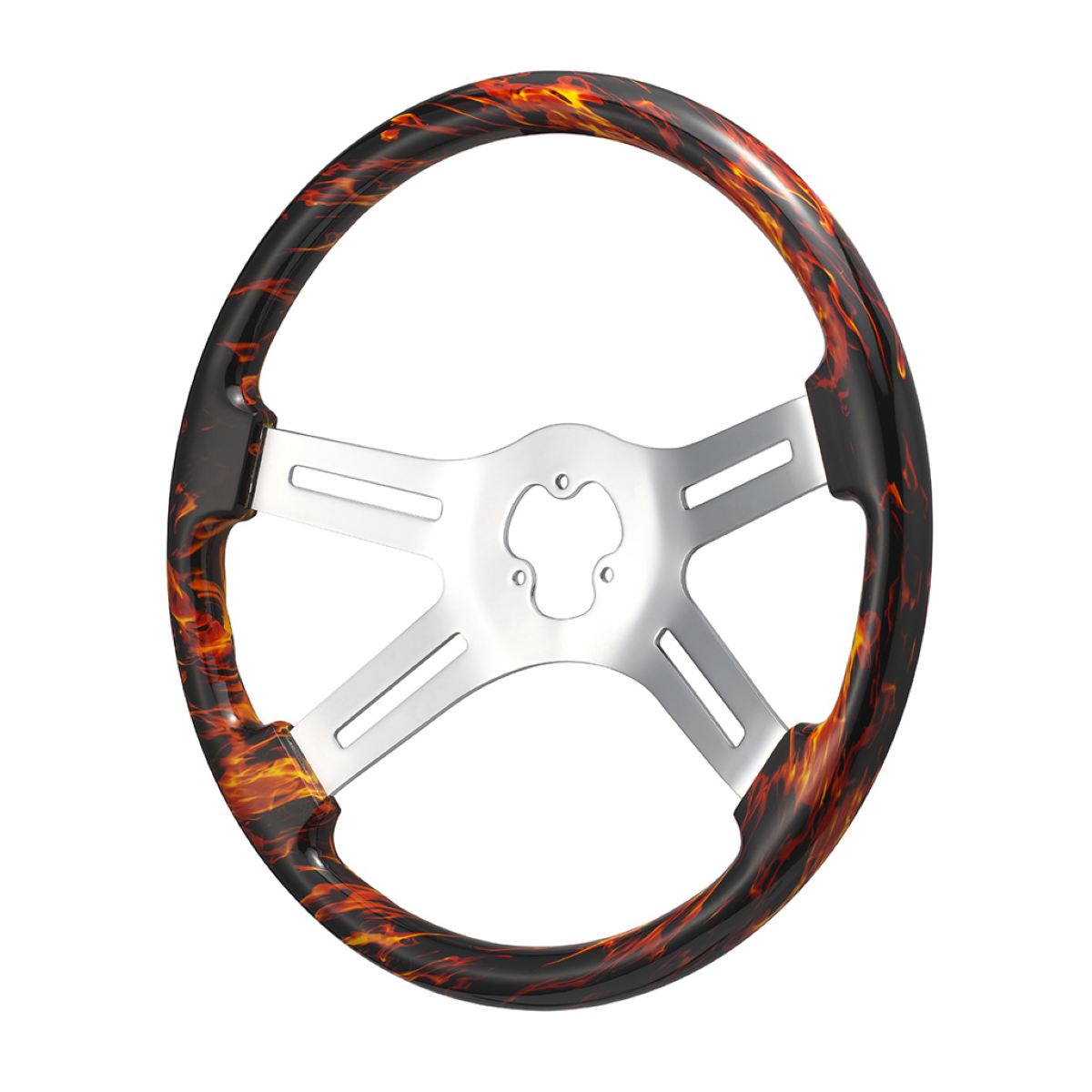 18" 4 Spoke Flame Steering Wheel with Matching Flame Bezel