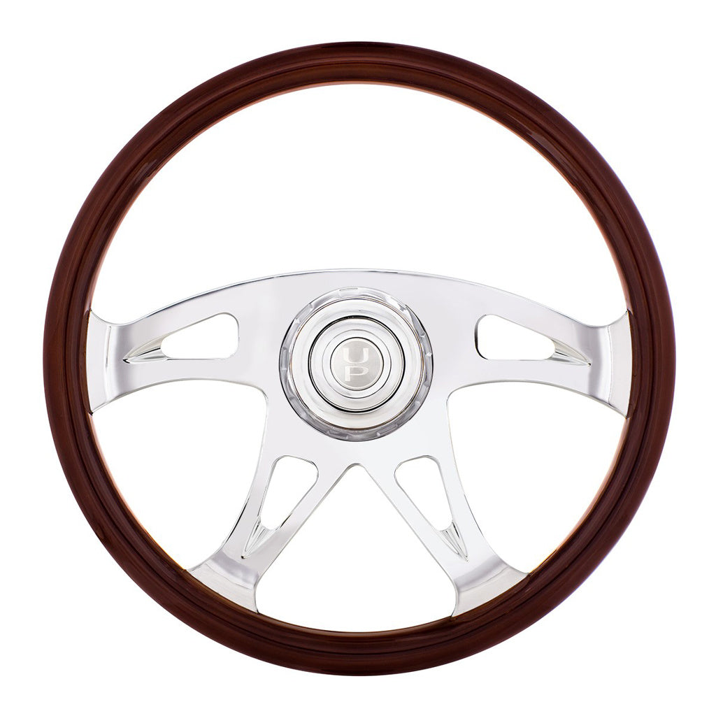 18"  Woodgrain Boss Steering Wheel W/Matching Chrome Horn Bezel and Horn Button