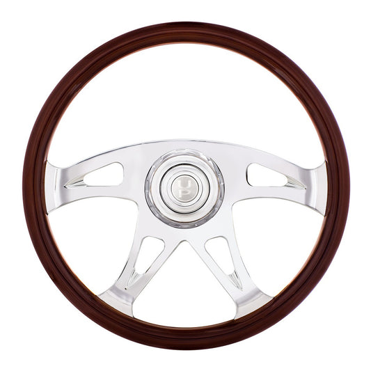 18"  Woodgrain Boss Steering Wheel W/Matching Chrome Horn Bezel and Horn Button