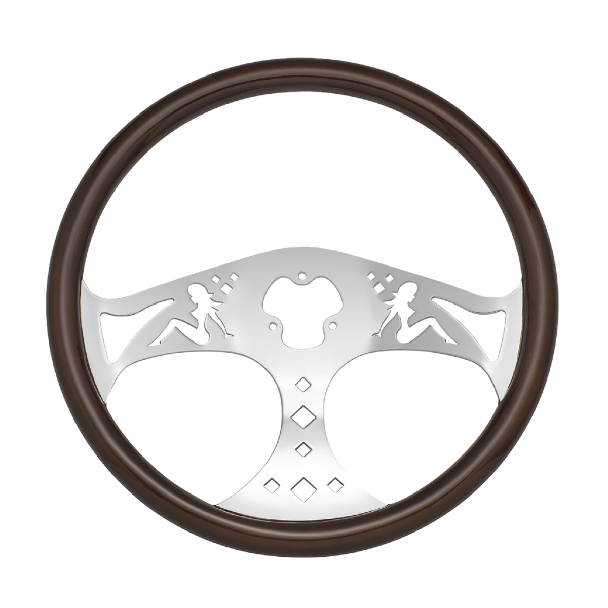 18" Lady Steering Wheel with Chrome Horn Bezel and Horn Button - Woodgrain