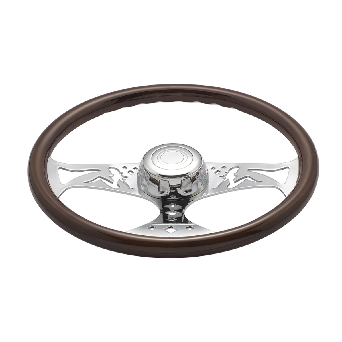 18" Lady Steering Wheel with Chrome Horn Bezel and Horn Button - Woodgrain