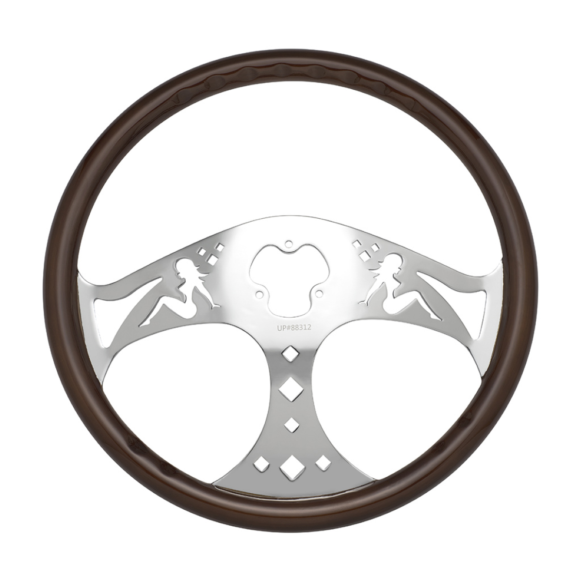 18" Lady Steering Wheel with Chrome Horn Bezel and Horn Button - Woodgrain