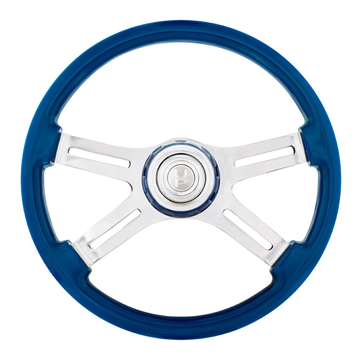 18" 4 Spoke Electric Blue Steering Wheel With Color Matching Horn Bezel