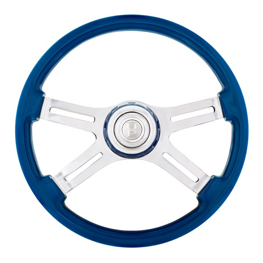 18" 4 Spoke Electric Blue Steering Wheel With Color Matching Horn Bezel