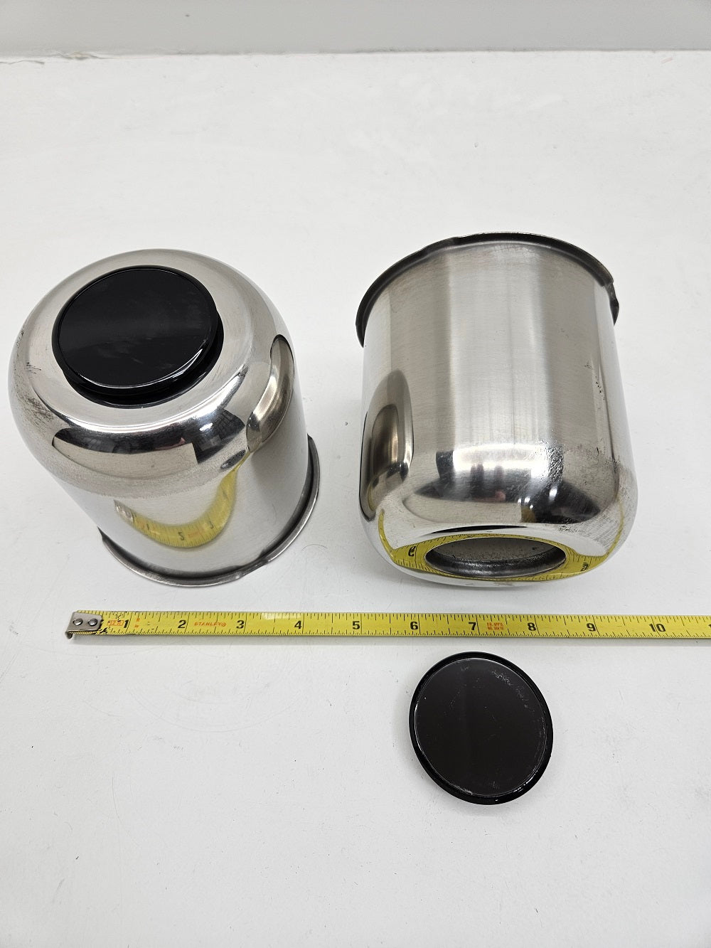 2- Stainless Steel Trailer Wheel Center Hub Cap Covers / 4.25 Bore / Black Cap