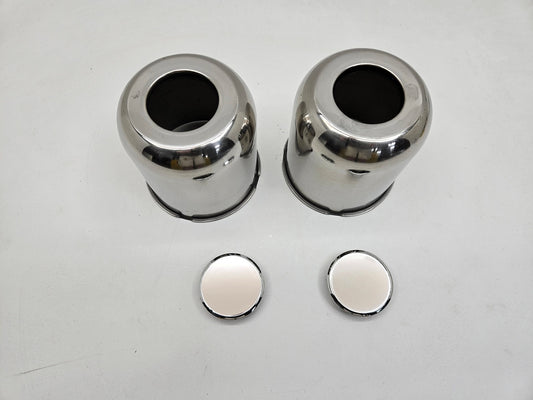 2- Stainless Steel Trailer Wheel Center Hub Cap Covers / 4.25 Bore / Chrome Cap
