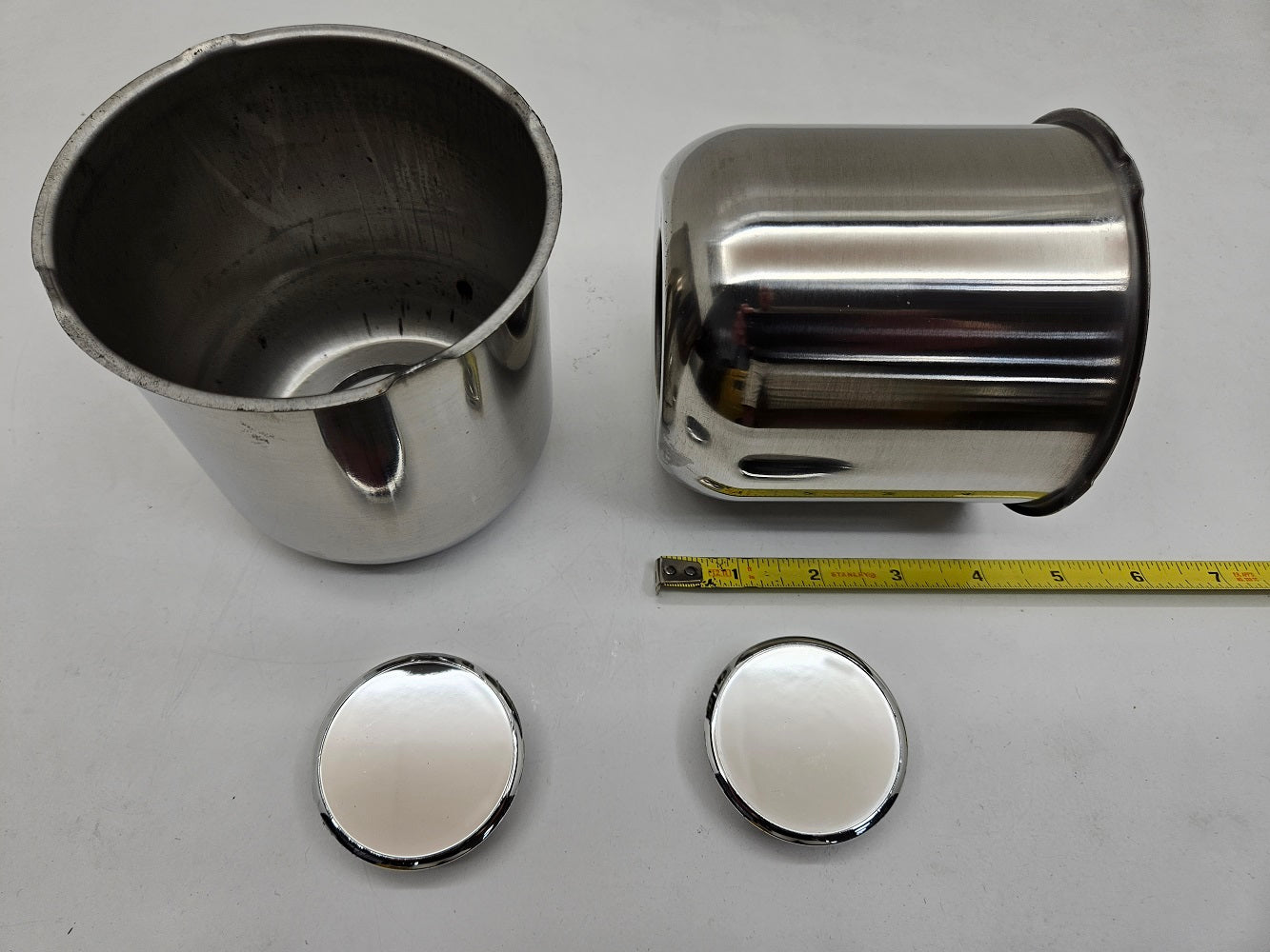 2- Stainless Steel Trailer Wheel Center Hub Cap Covers / 4.25 Bore / Chrome Cap
