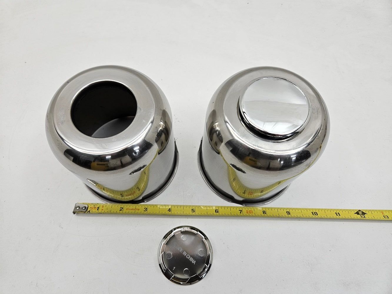 2- Stainless Steel Trailer Wheel Center Hub Cap Covers / 4.25 Bore / Chrome Cap