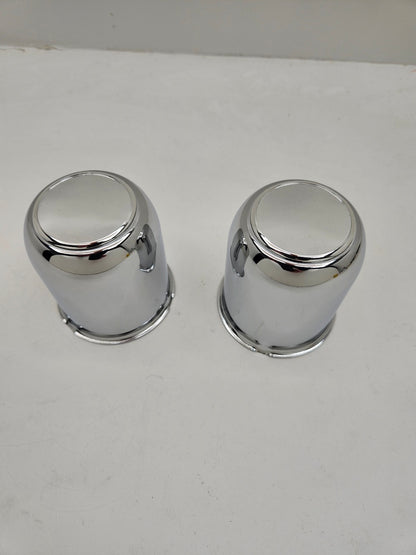 2- Chrome Metal Trailer Wheel Center Hub Cap Covers / 3.18 Bore / Chrome End Cap